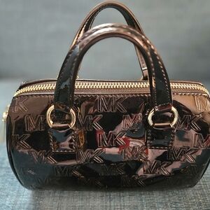 Michael Kors Black Patent Leather Small Bag with Gold Accents